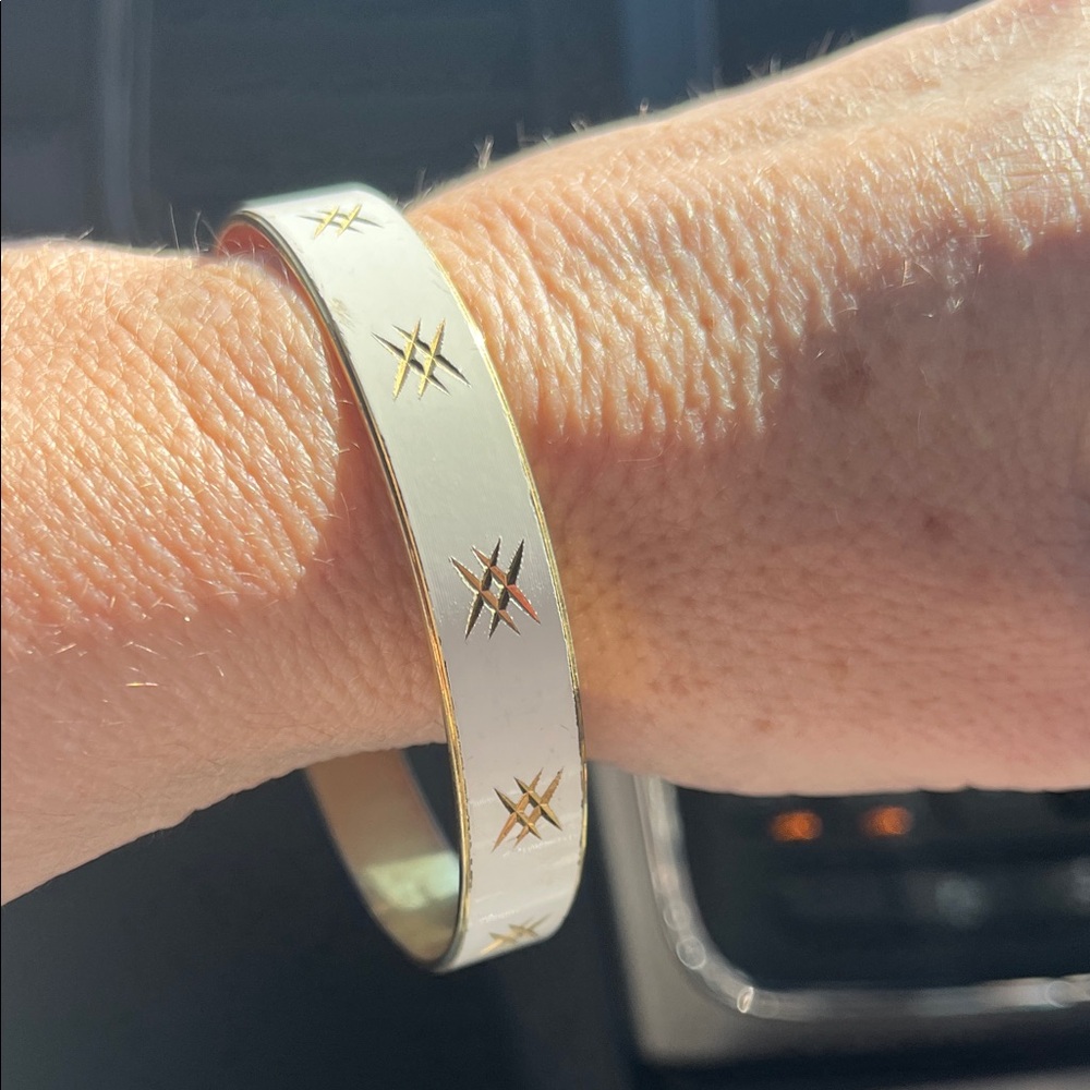 White and Gold Star Bangle Bracelet Marked Japan